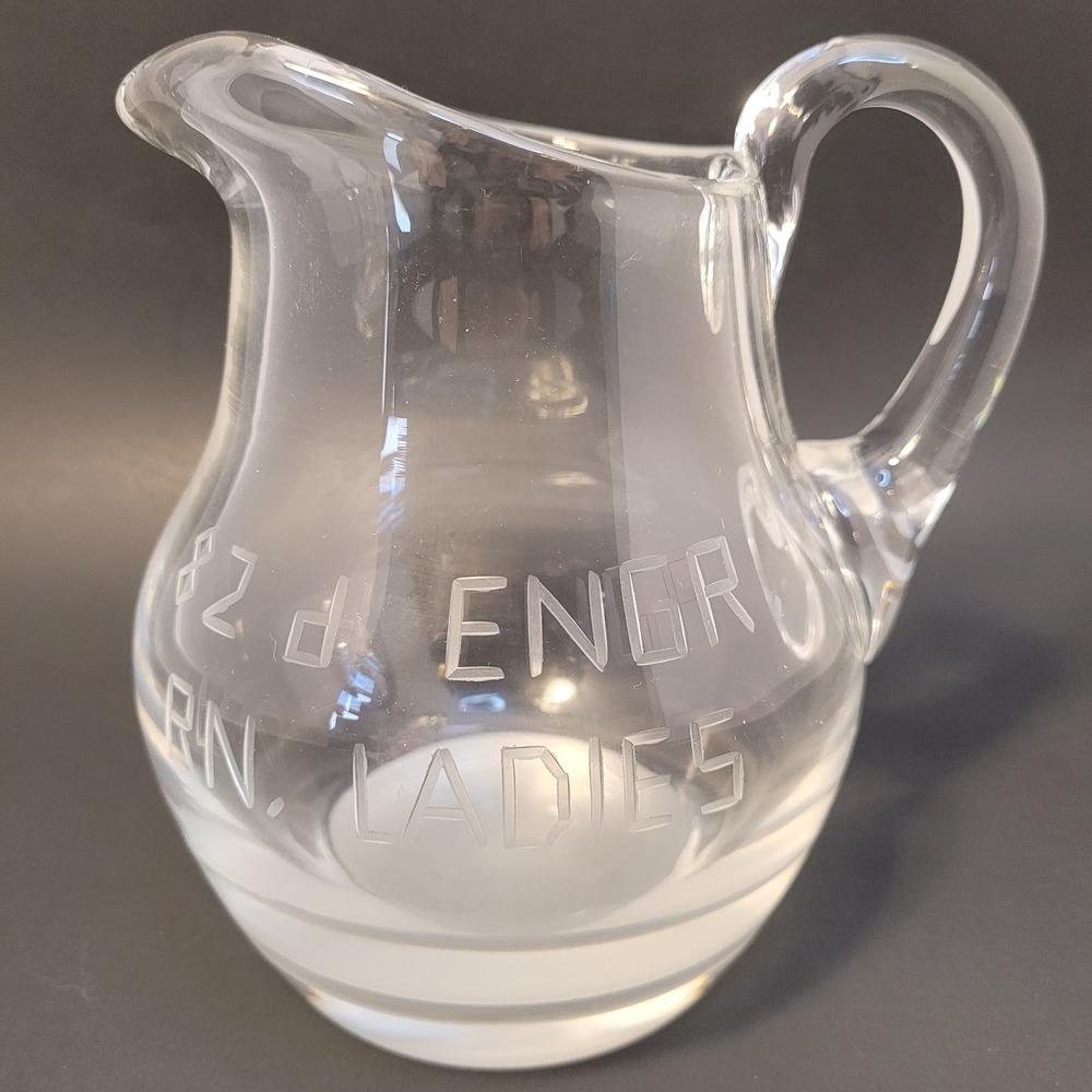 82nd US Army Engineer Battalion Engraved Crystal Pitcher Heavy Clear